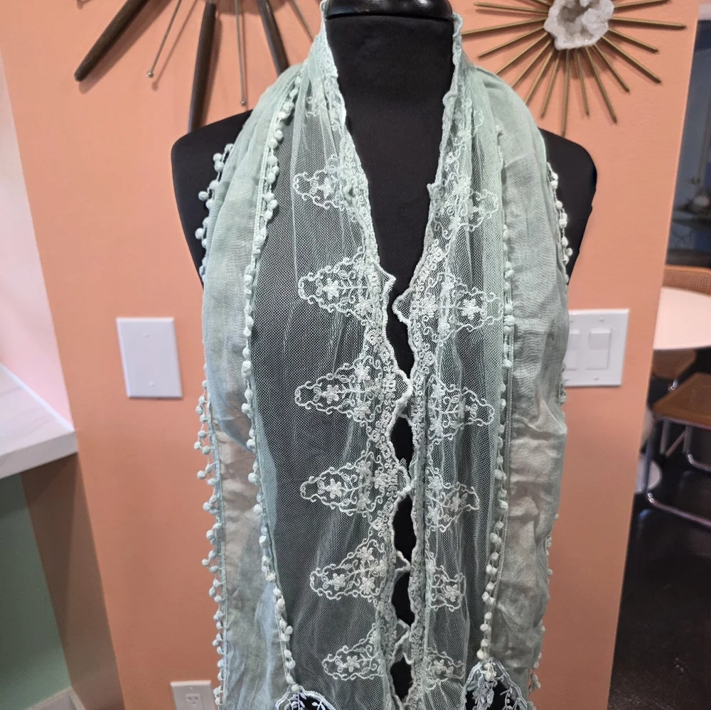Hippie Scarf Bohemian Mint Vintage Y2K Light Blue Lace Boho Chic Festival